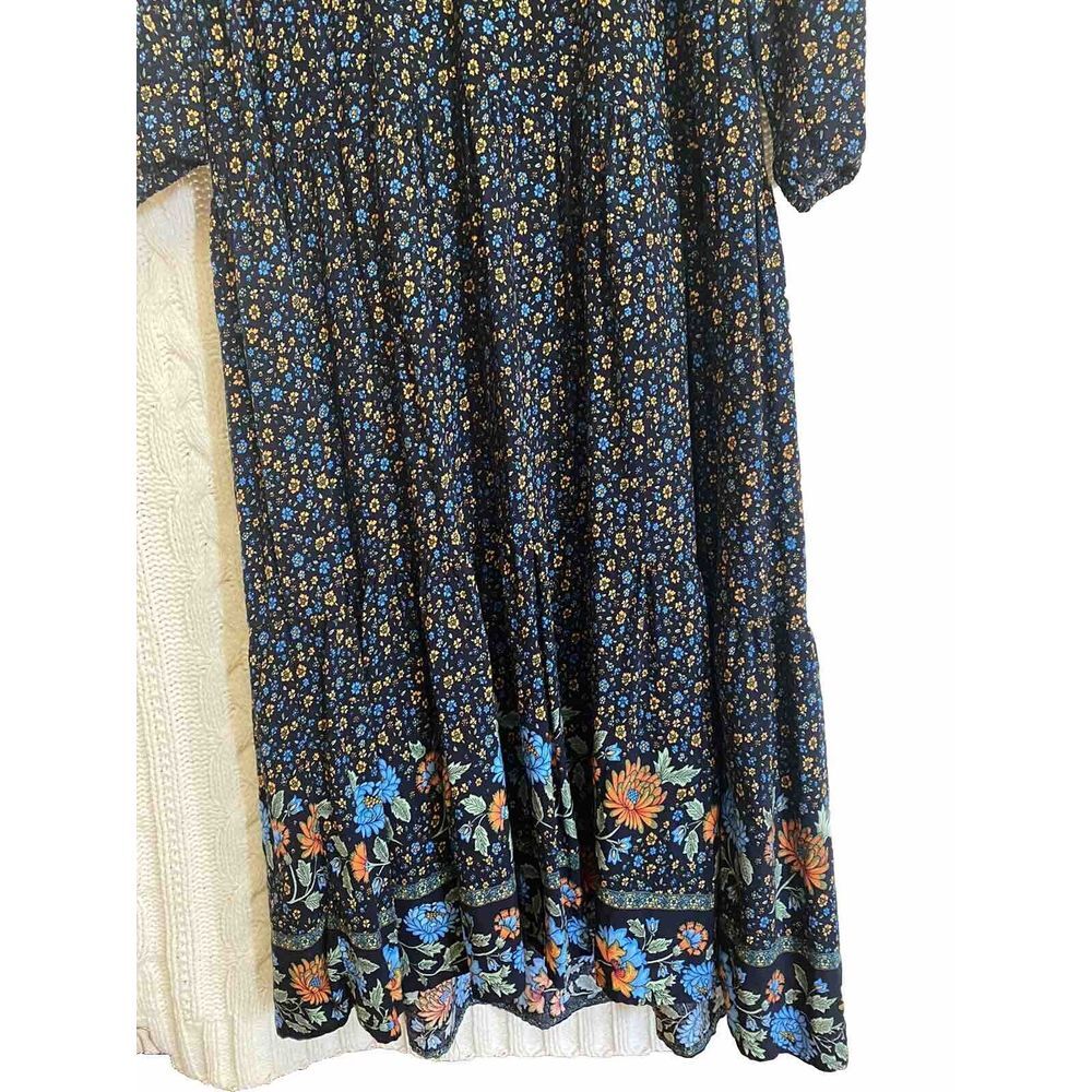 Shein Cottagecore Gothcore Maxi Navy Floral 3/4 Sleeve Tiered Dress Women's S - Picture 2 of 9